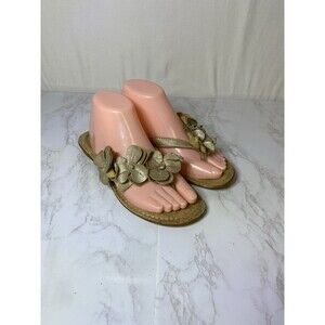 B.O.C. Born Women's Thong Sandals 7 Metallic Gold Flower Flip Flop Slide Flat